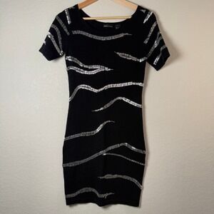 Moda International VS Dress XS Black‎ Silver Beaded Knit Short Sleeve Bodycon